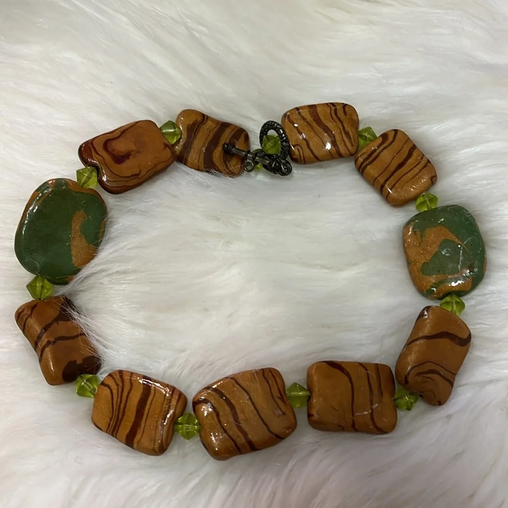 Brown & Green Handmade Boho ONE OF A KIND Handmade Necklace